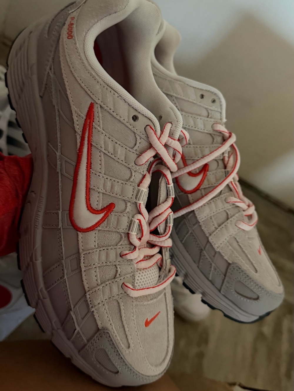 Nike Light Gray and Red Trainer Sneakers